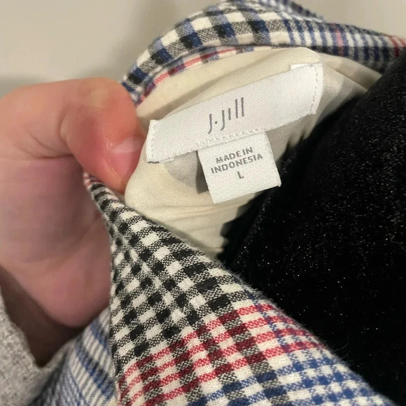 J. Jill Plaid Oversized Longline Cotton Blazer Red, White,‎ and Blue - Picture 11 of 12